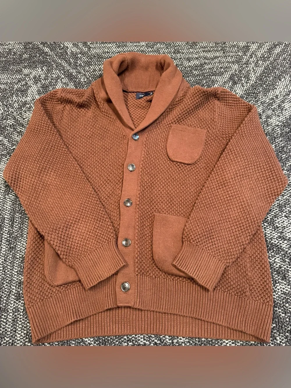 J Crew  Cotton Textured-Stitch Shawl-Collar grandpa Cardigan